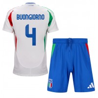 Camisa de Futebol Itália Alessandro Buongiorno #4 Equipamento Secundário Infantil Europeu 2024 Manga Curta (+ Calças curtas)